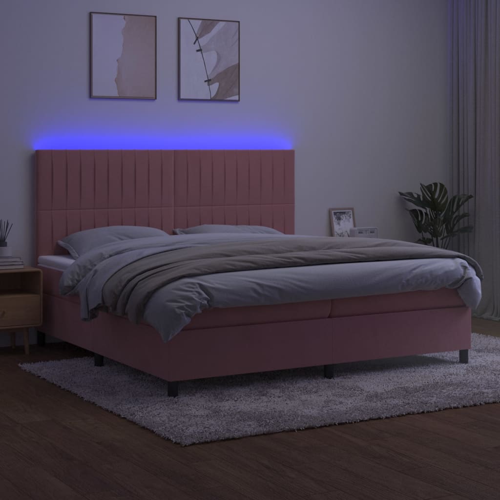 kontinentalseng med LED-lys 200x200 cm fløjl lyserød