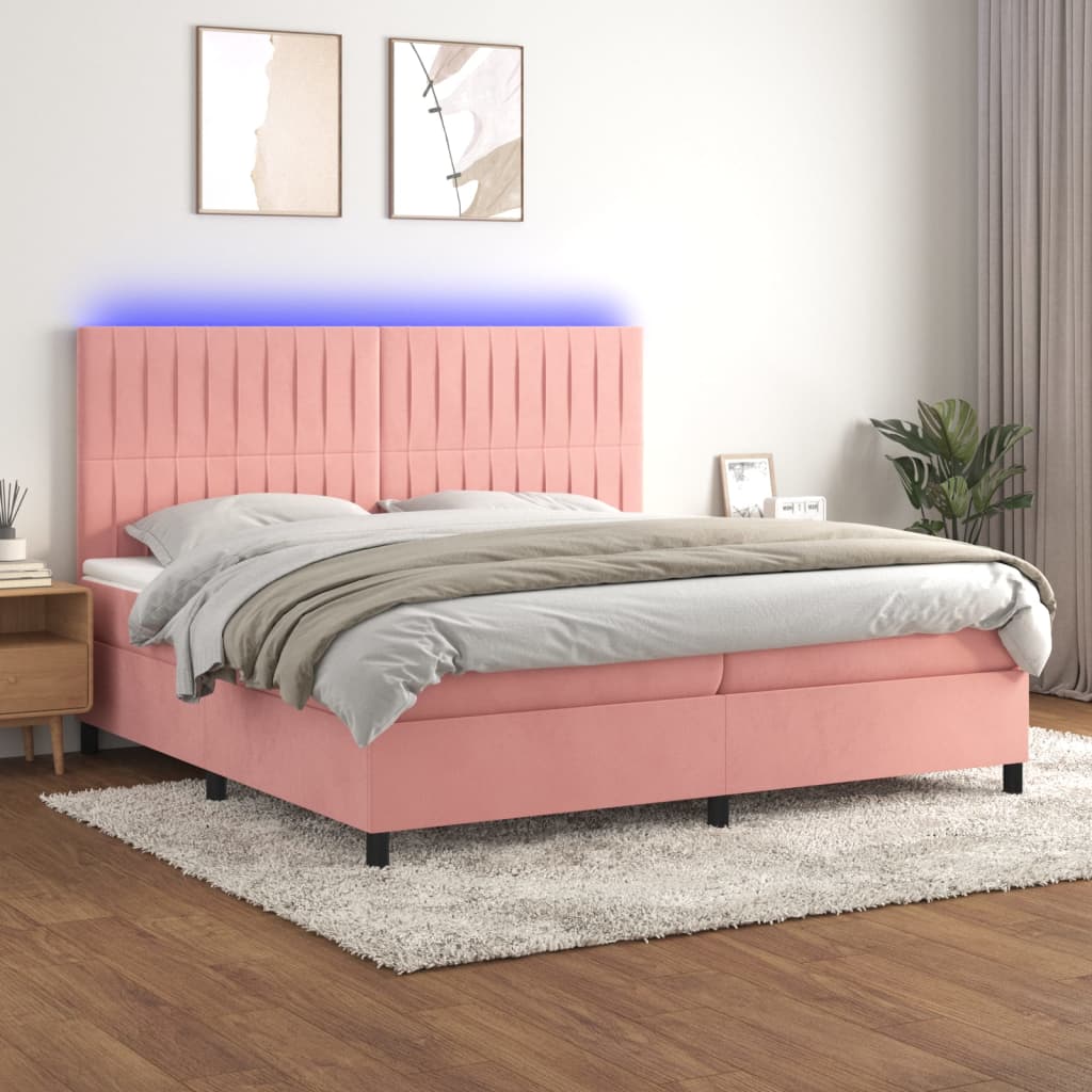 kontinentalseng med LED-lys 200x200 cm fløjl lyserød