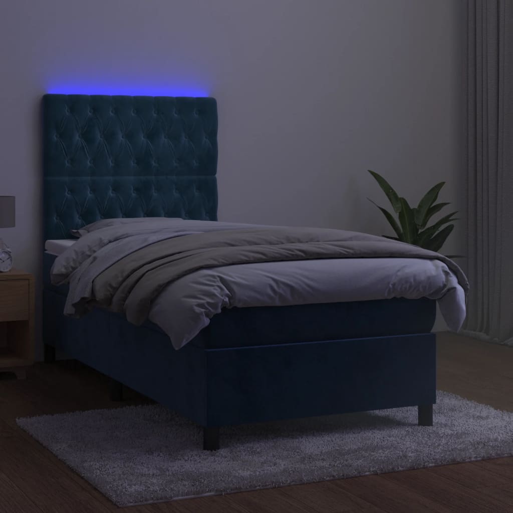kontinentalseng med LED-lys 80x200 cm velour mørkeblå