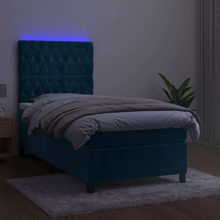 kontinentalseng med LED-lys 90x190 cm fløjl mørkeblå