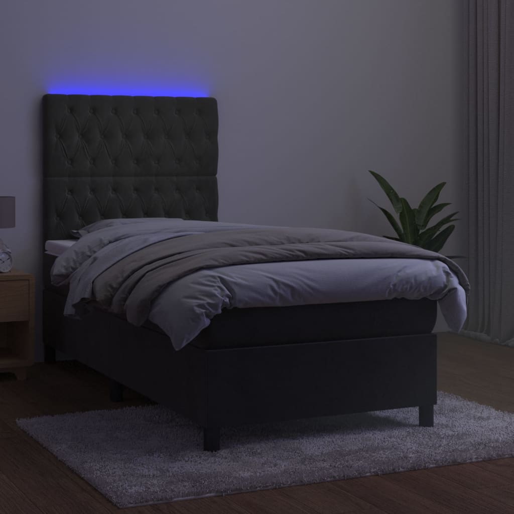 kontinentalseng med LED-lys 90x200 cm fløjl mørkegrå