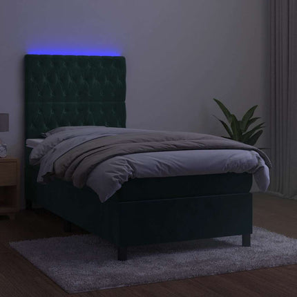 kontinentalseng med LED-lys 100x200 cm fløjl mørkegrøn