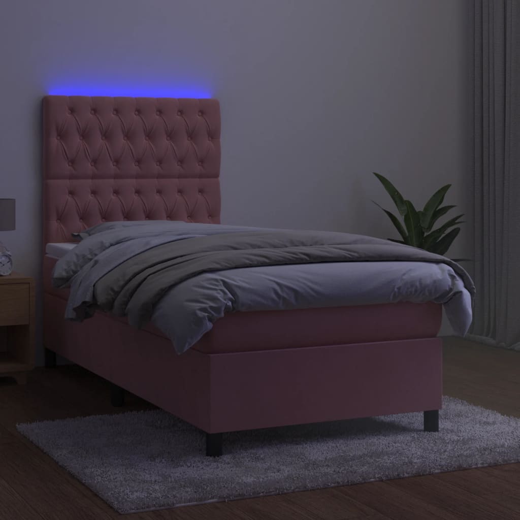 kontinentalseng med LED-lys 100x200 cm fløjl lyserød