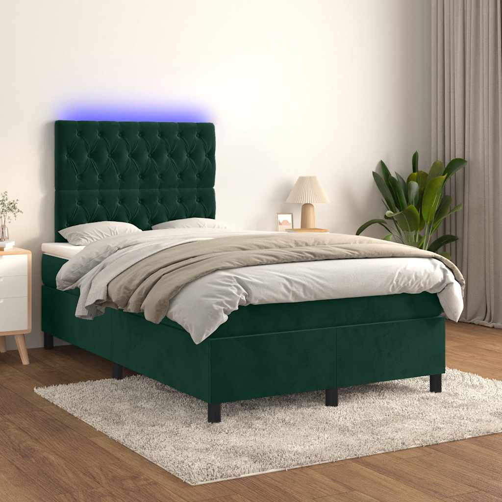 kontinentalseng med LED-lys 120x200 cm fløjl mørkegrøn