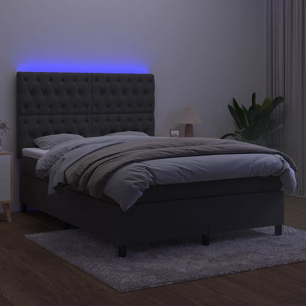 kontinentalseng med LED-lys 140x200 cm fløjl mørkegrå