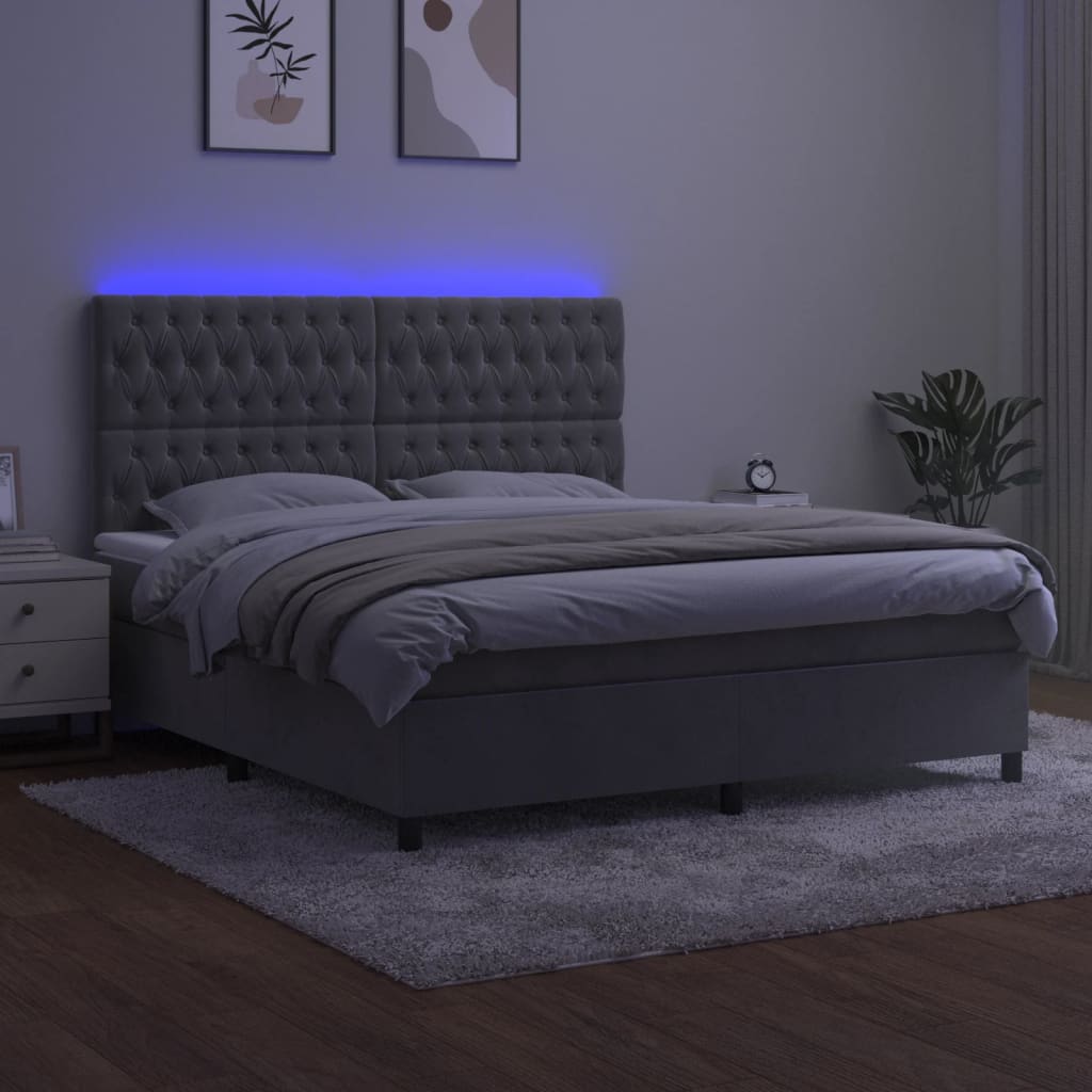 kontinentalseng med LED-lys 160x200 cm fløjl lysegrå