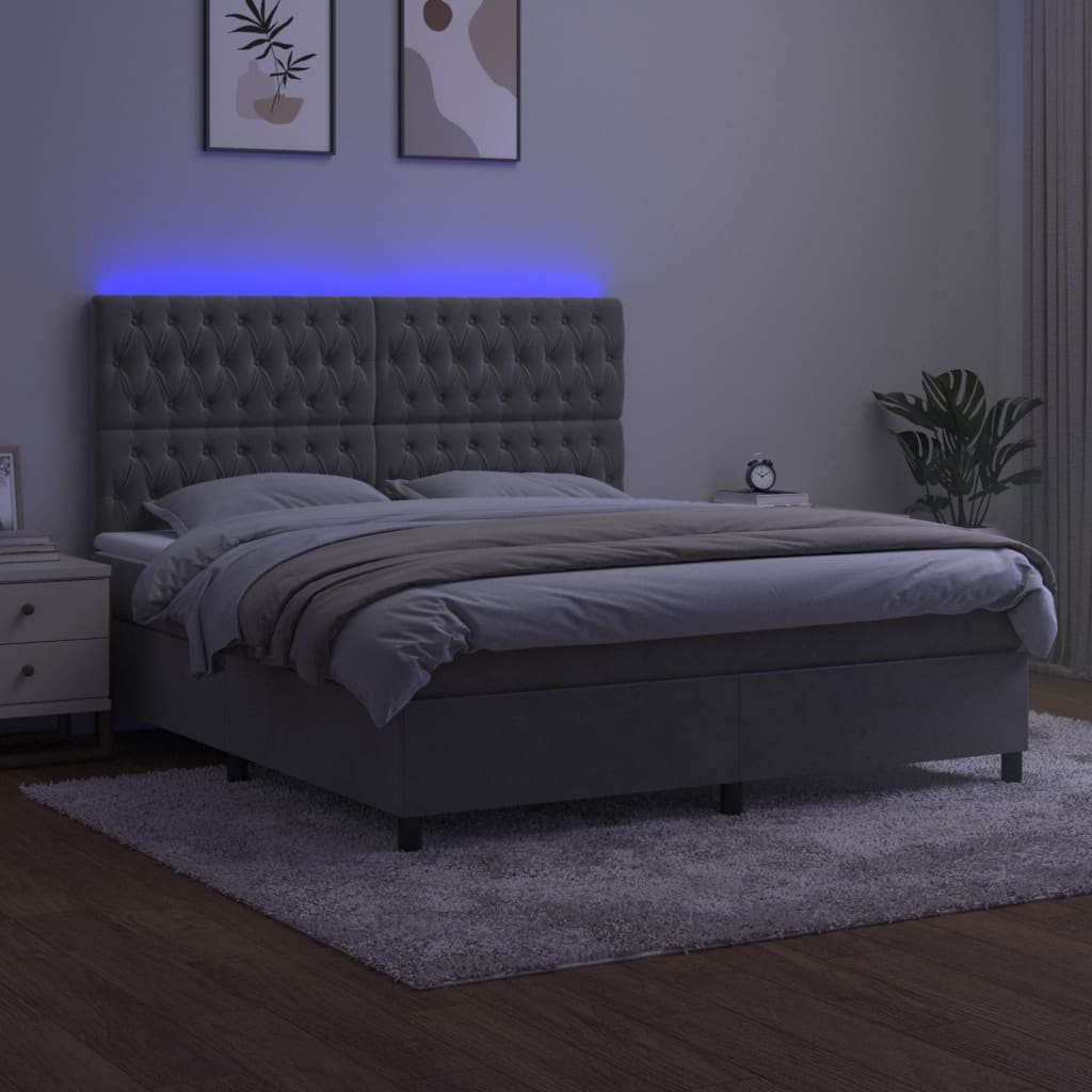 kontinentalseng med LED-lys 180x200 cm fløjl lysegrå
