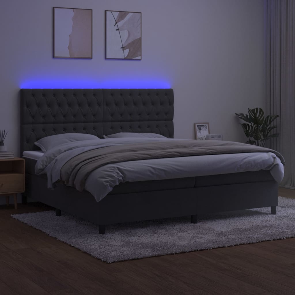kontinentalseng med LED-lys 200x200 cm fløjl mørkegrå