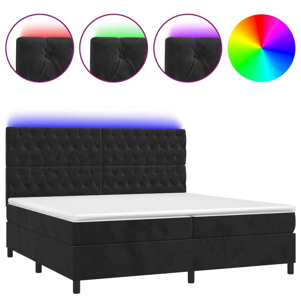 kontinentalseng med LED-lys 200x200 cm fløjl sort