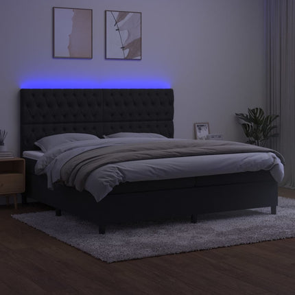 kontinentalseng med LED-lys 200x200 cm fløjl sort
