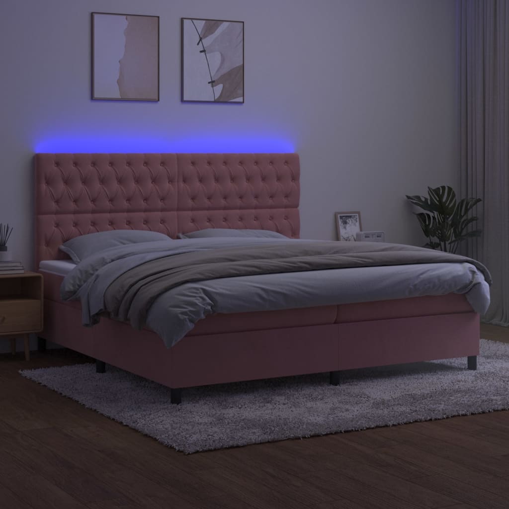 kontinentalseng med LED-lys 200x200 cm fløjl lyserød