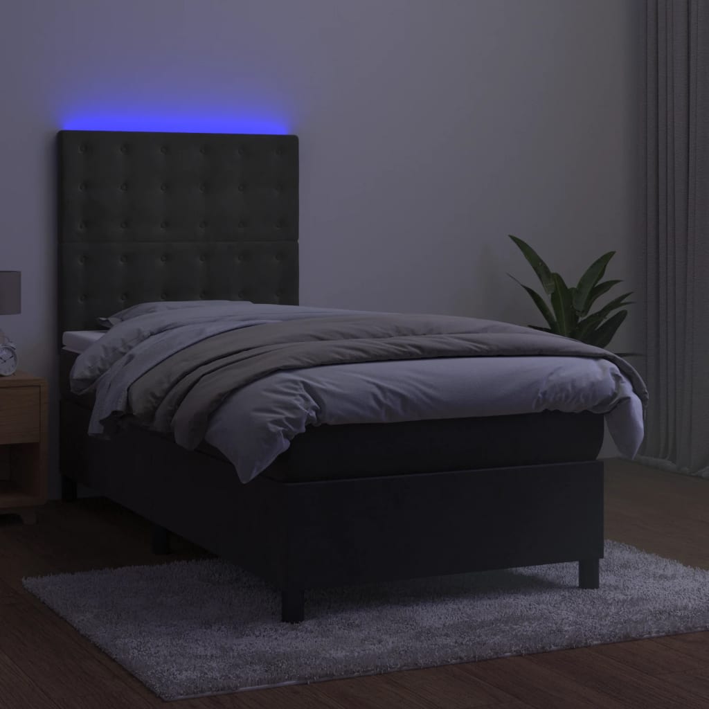 kontinentalseng med LED-lys 90x190 cm fløjl mørkegrå
