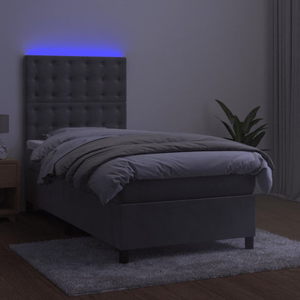 kontinentalseng med LED-lys 100x200 cm fløjl lysegrå