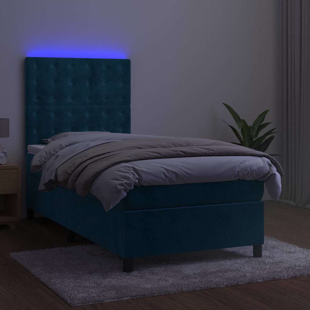 kontinentalseng med LED-lys 100x200 cm fløjl mørkeblå