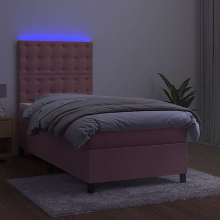 kontinentalseng med LED-lys 100x200 cm fløjl lyserød