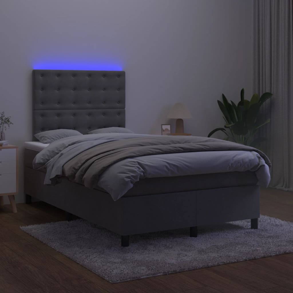kontinentalseng med LED-lys 120x200 cm fløjl mørkegrå
