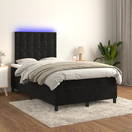 kontinentalseng med LED-lys 120x200 cm fløjl sort