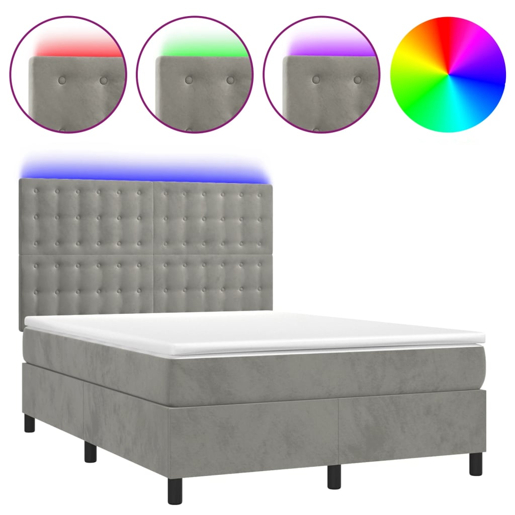 kontinentalseng med LED-lys 140x190 cm velour lysegrå