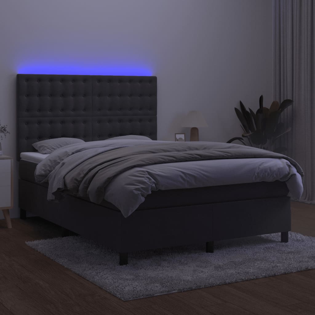 kontinentalseng med LED-lys 140x190 cm fløjl mørkegrå