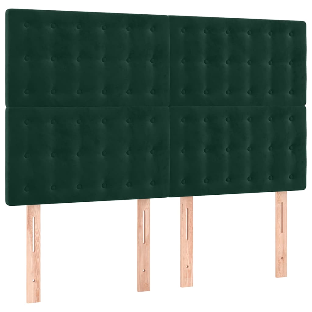 kontinentalseng med LED-lys 140x190 cm fløjl mørkegrøn