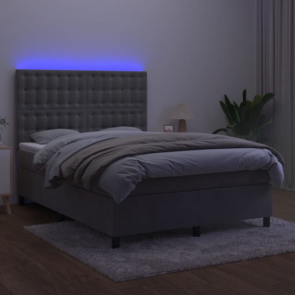 kontinentalseng med LED-lys 140x200 cm fløjl lysegrå