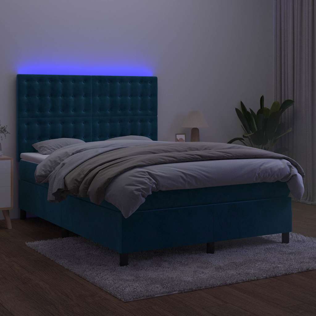 kontinentalseng med LED-lys 140x200 cm fløjl mørkeblå