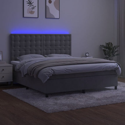 kontinentalseng med LED-lys 160x200 cm fløjl lysegrå