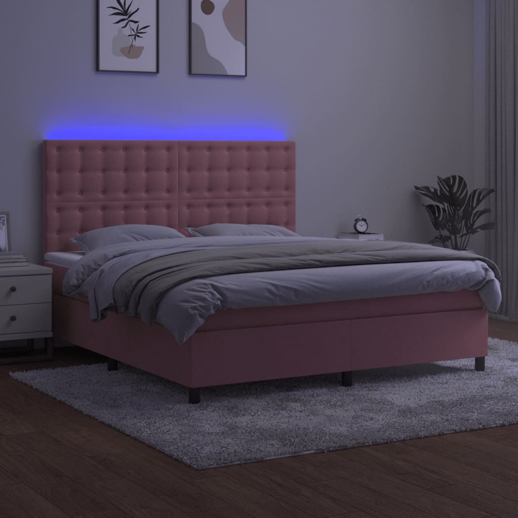 kontinentalseng med LED-lys 160x200 cm fløjl lyserød