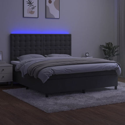 kontinentalseng med LED-lys 180x200 cm fløjl mørkegrå
