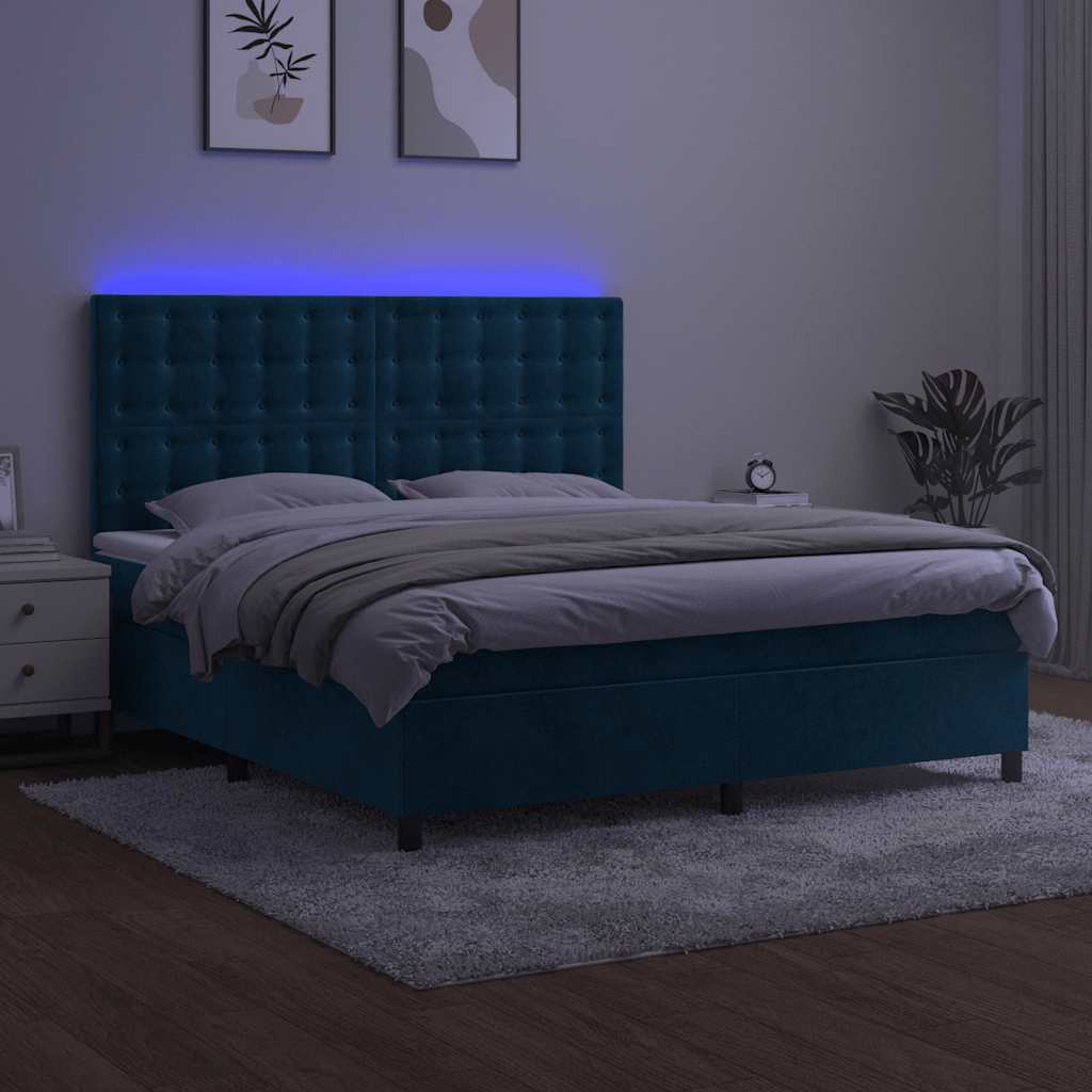 kontinentalseng med LED-lys 180x200 cm fløjl mørkeblå