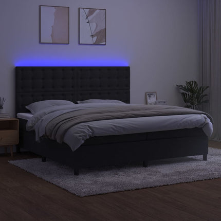 kontinentalseng med LED-lys 200x200 cm fløjl sort