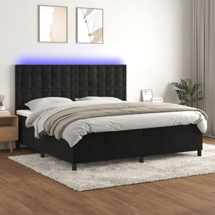 kontinentalseng med LED-lys 200x200 cm fløjl sort