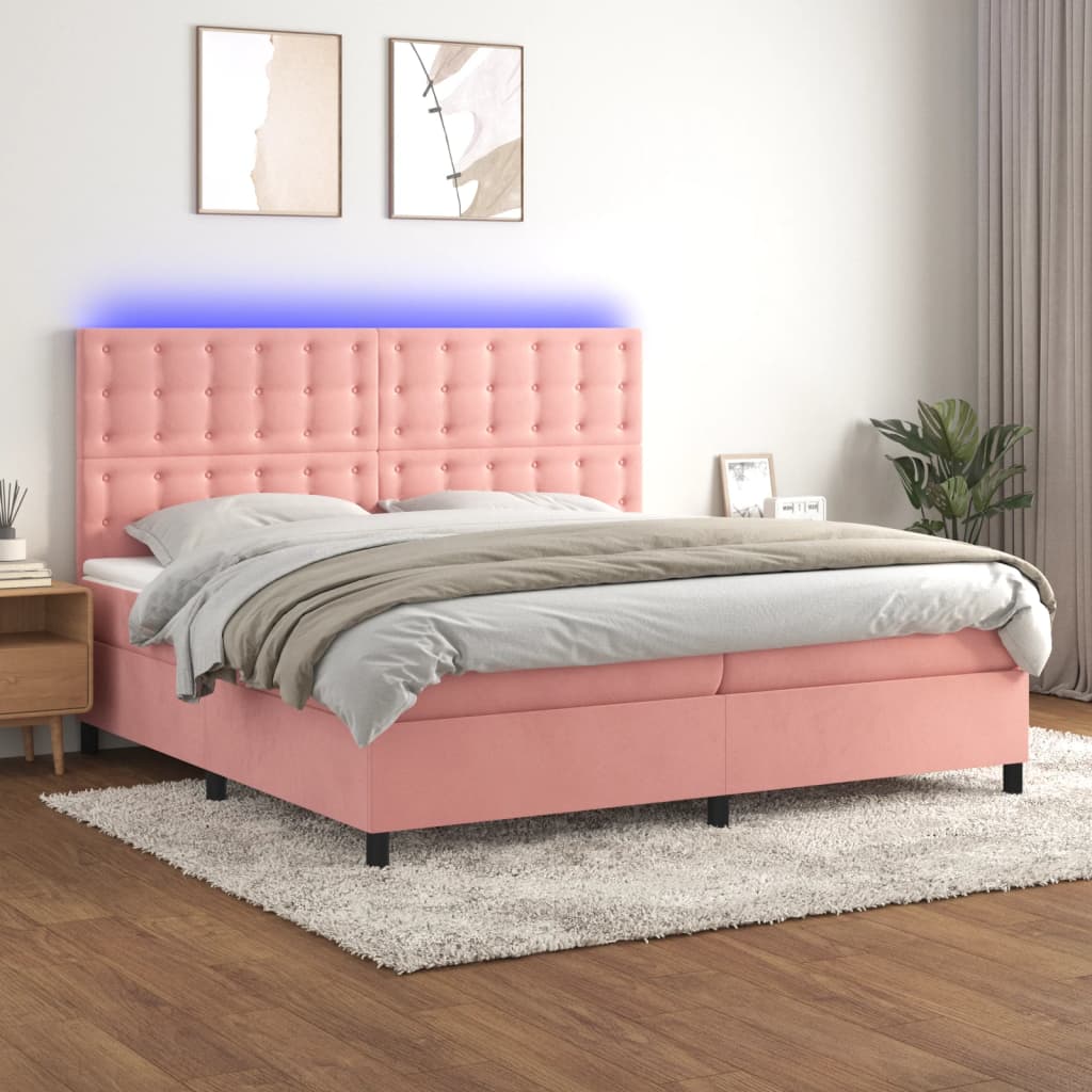 kontinentalseng med LED-lys 200x200 cm fløjl lyserød