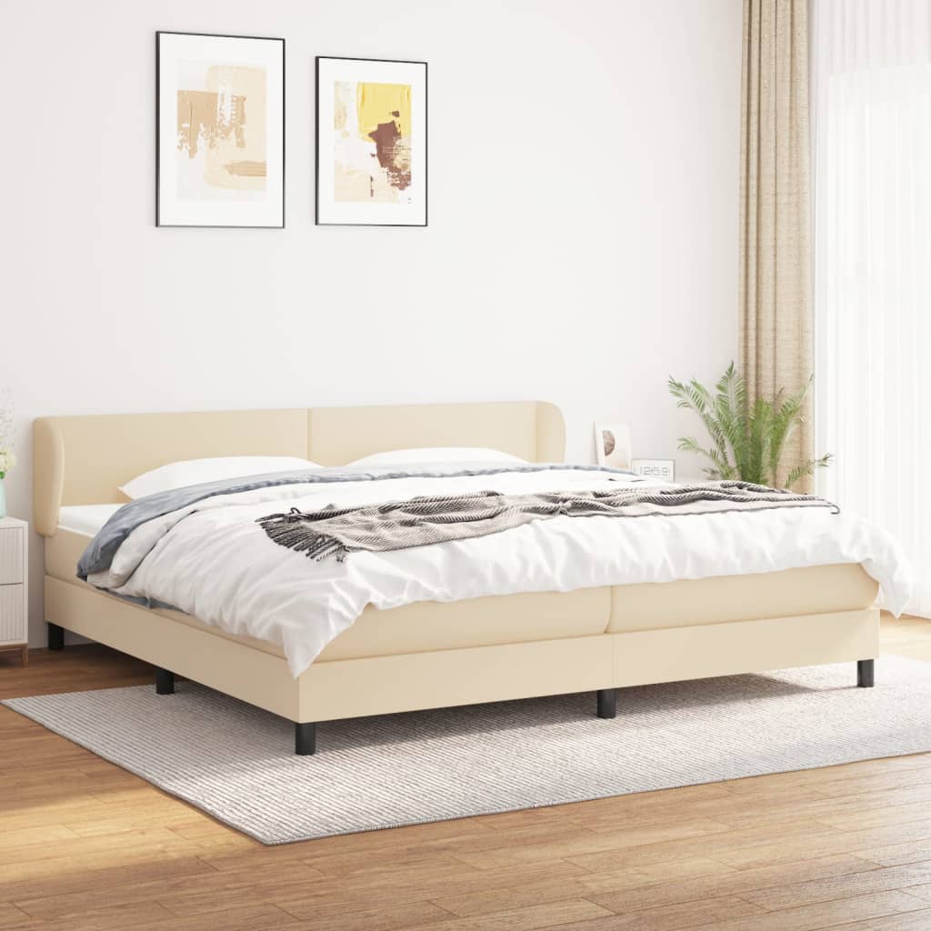 kontinentalseng med madras 200x200 cm stof cremefarvet