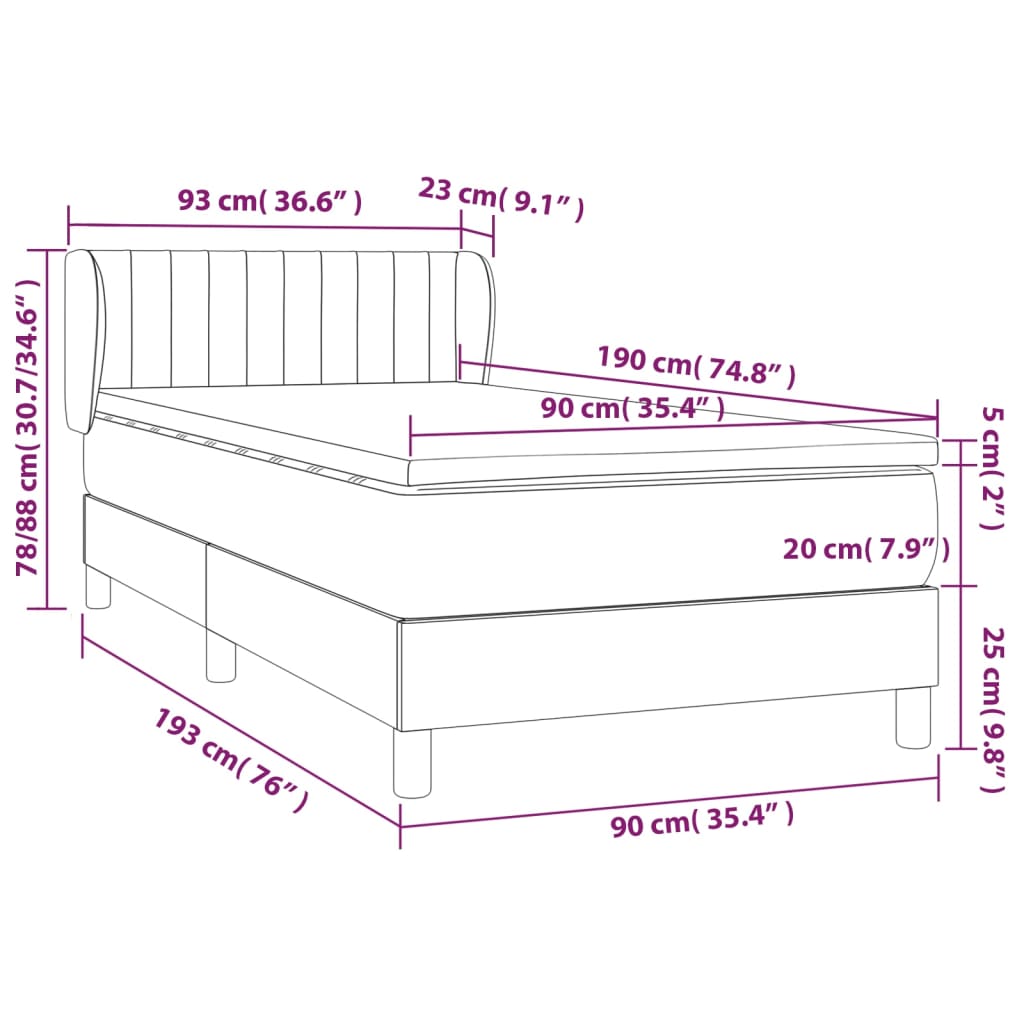 kontinentalseng med madras 90x190 cm stof mørkebrun