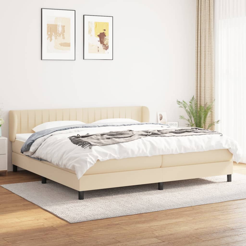 kontinentalseng med madras 200x200 cm stof cremefarvet