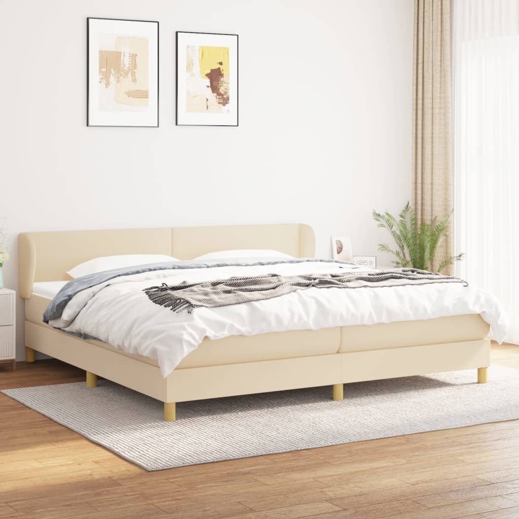 kontinentalseng med madras 200x200 cm stof cremefarvet