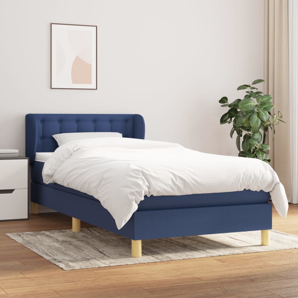kontinentalseng med madras 90x190 cm stof blå