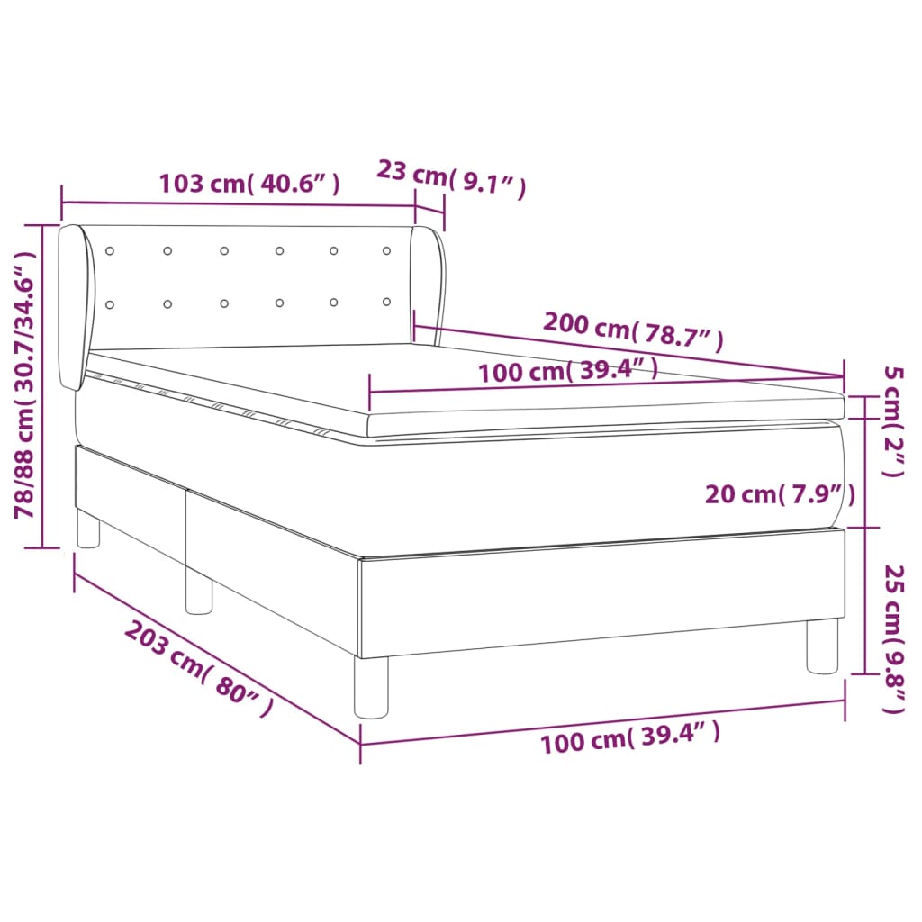 kontinentalseng med madras 100x200 cm stof lysegrå