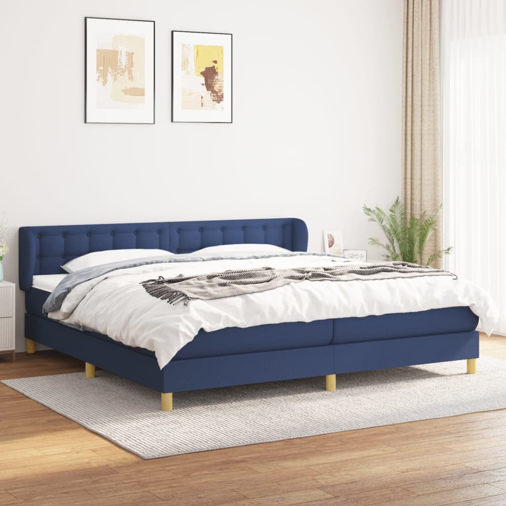 kontinentalseng med madras 200x200 cm stof blå