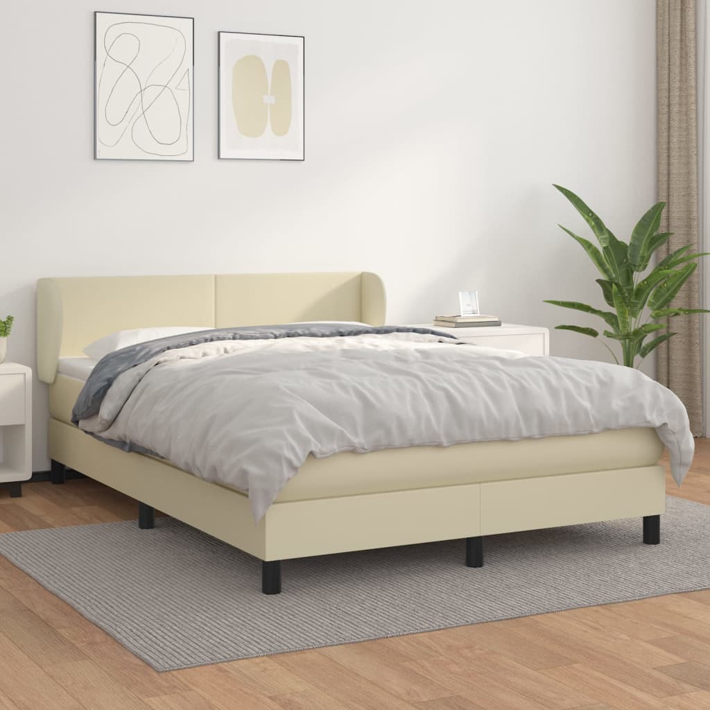 kontinentalseng med madras 140x190 cm kunstlæder cremefarvet