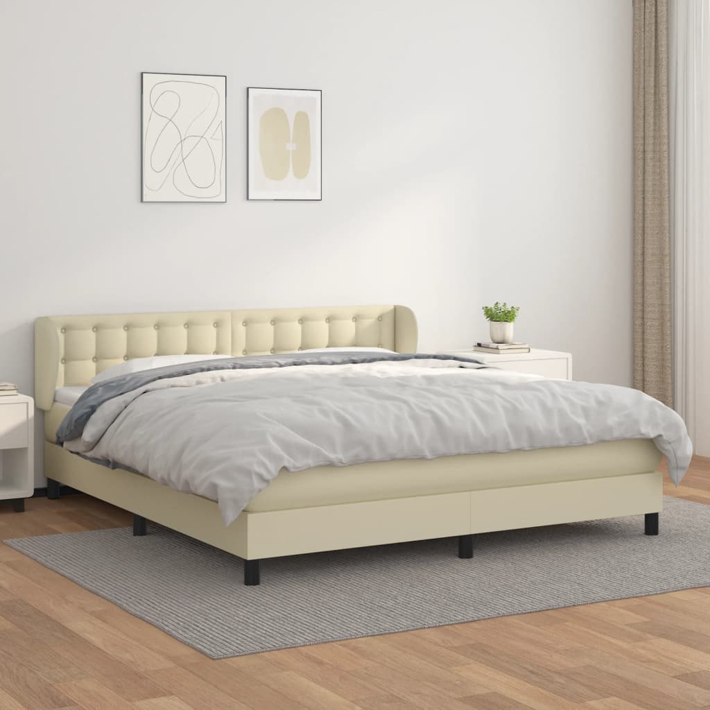 kontinentalseng 160x200 cm kunstlæder cremefarvet
