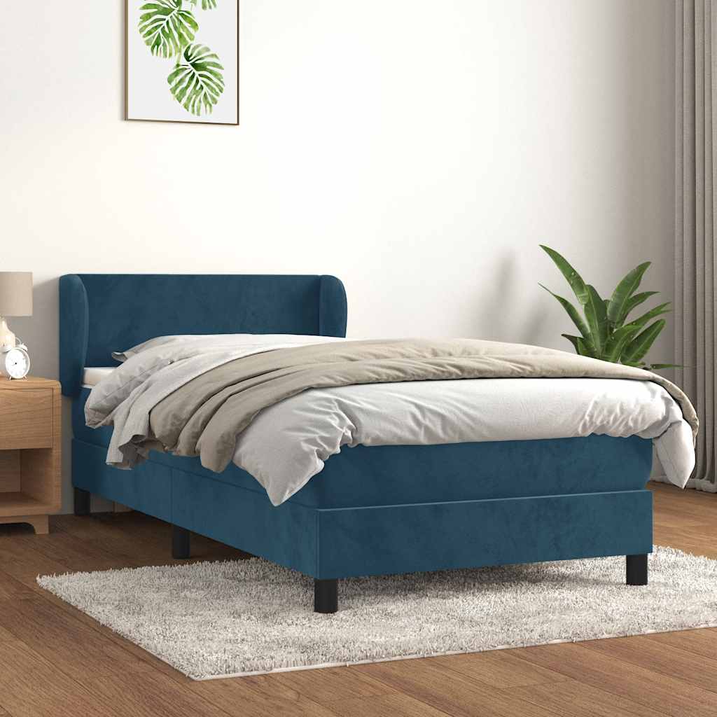 kontinentalseng med madras 90x200 cm fløjl mørkeblå
