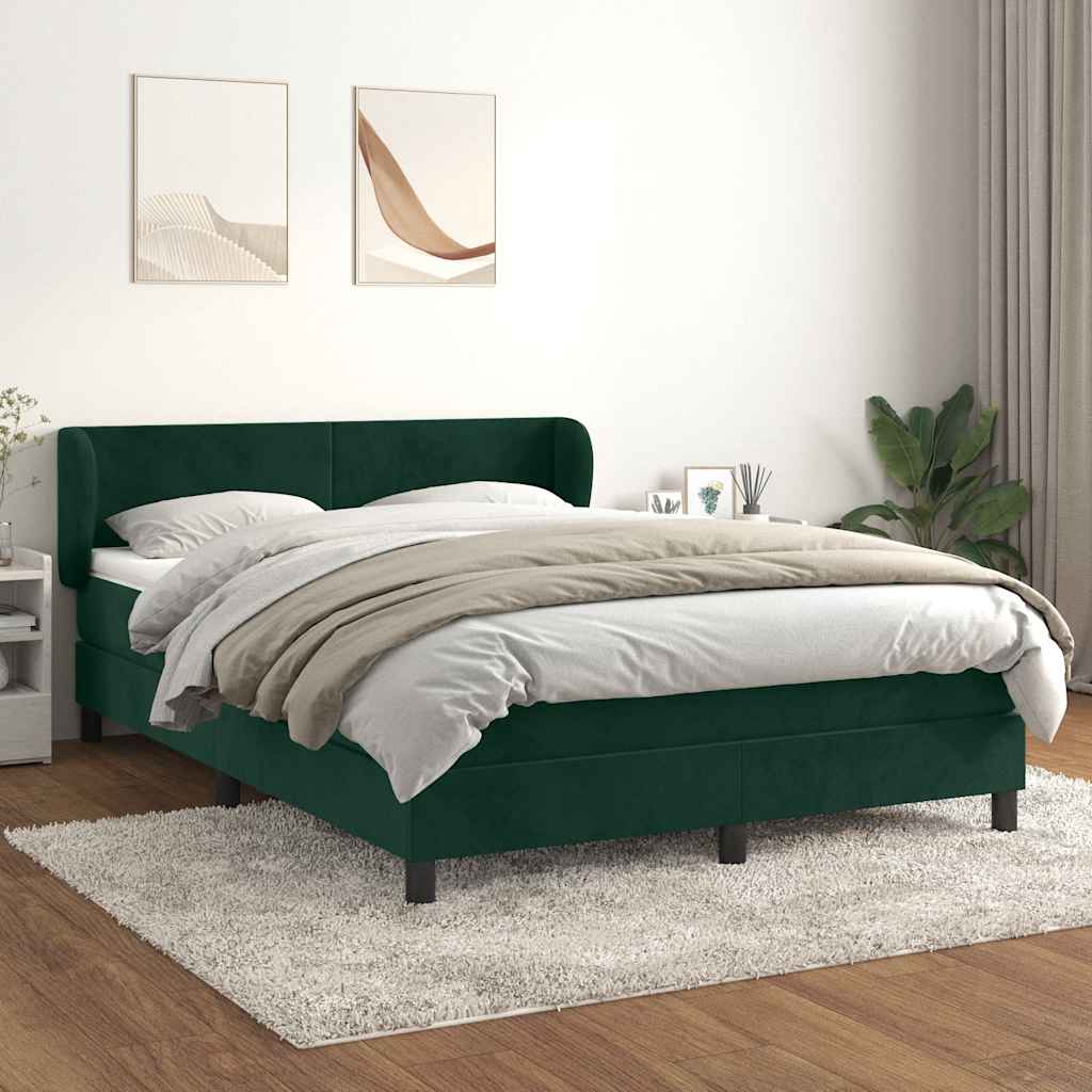 kontinentalseng med madras 140x190 cm fløjl mørkegrøn