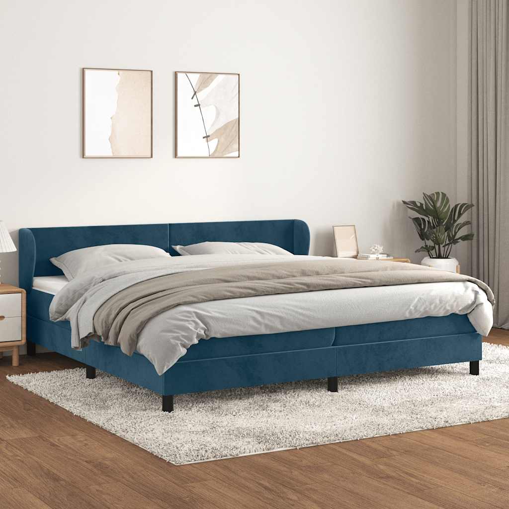 kontinentalseng med madras 200x200 cm fløjl mørkeblå