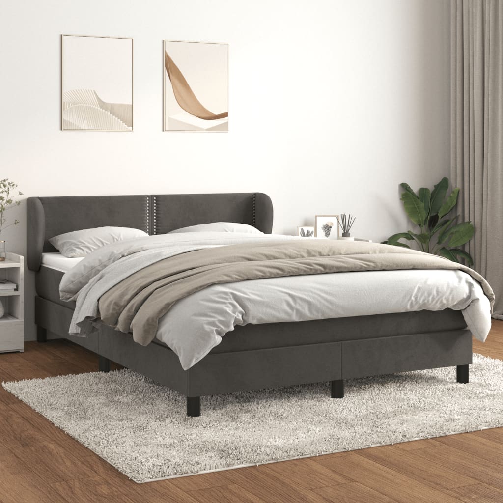 kontinentalseng med madras 140x190 cm fløjl mørkegrå