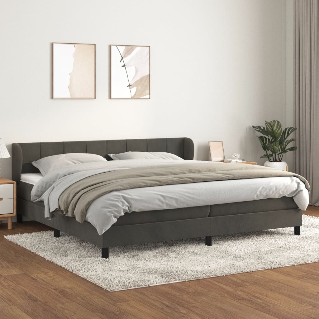 kontinentalseng med madras 200x200 cm fløjl mørkegrå