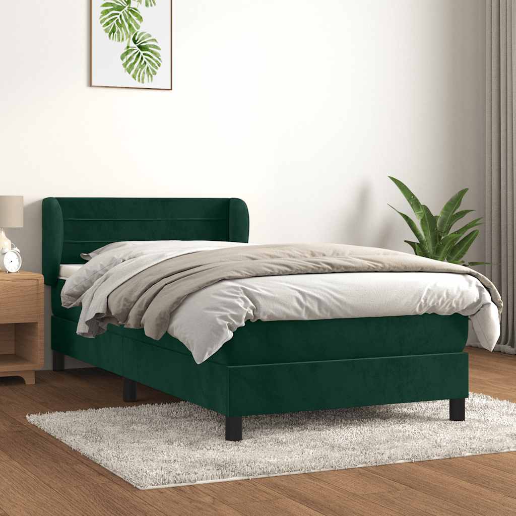 kontinentalseng med madras 80x200 cm fløjl mørkegrøn