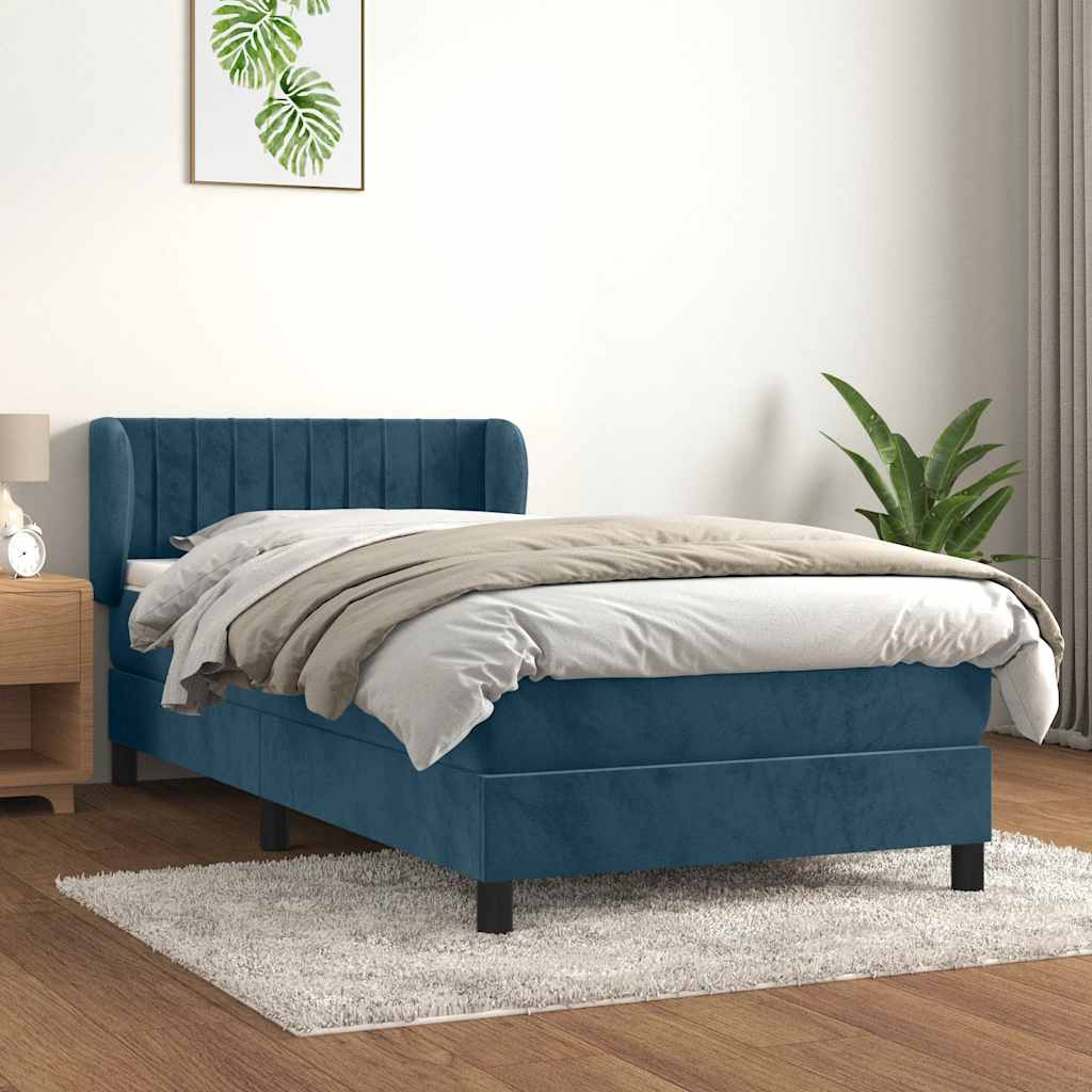 kontinentalseng med madras 90x190 cm fløjl mørkeblå