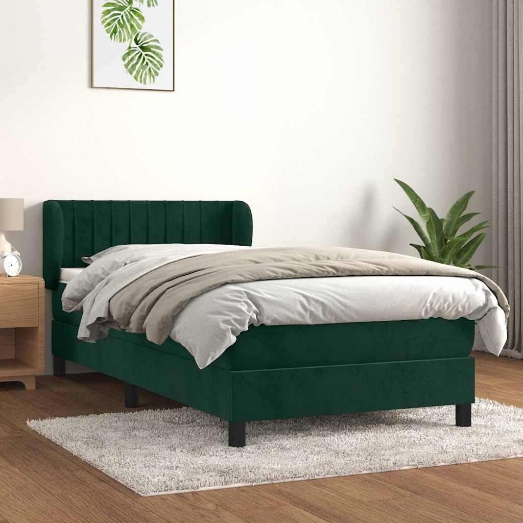 kontinentalseng med madras 90x200 cm fløjl mørkegrøn